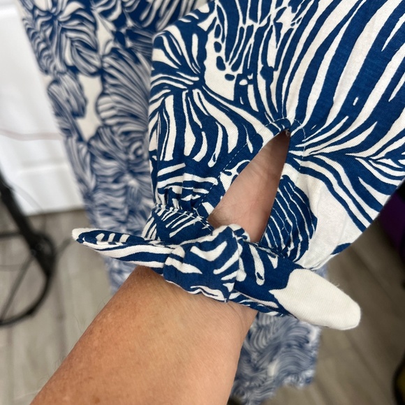 Lilly Pulitzer Cath Dress Printed Notch Neck Tie Cuff Large - Picture 3 of 5